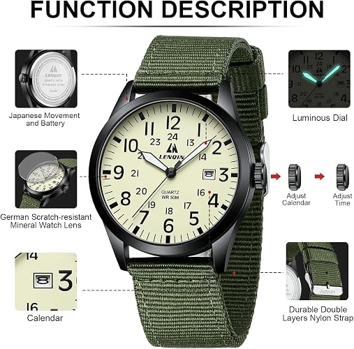 LN LENQIN Mens Watches Military Sport Analog Quartz Watch for Men